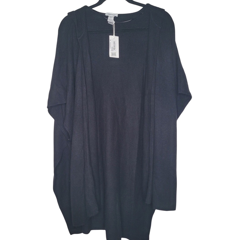 Nordstrom Black Wool Cashmere Knit Hooded Cardigan Sweater One Size Women